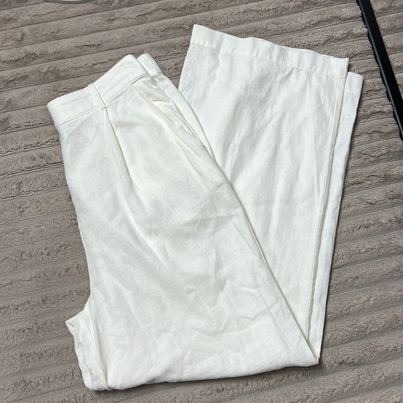 Nwy House Of Harlow Linen Blend Pockets Wide Leg Pants Women Medium White - Picture 2 of 7